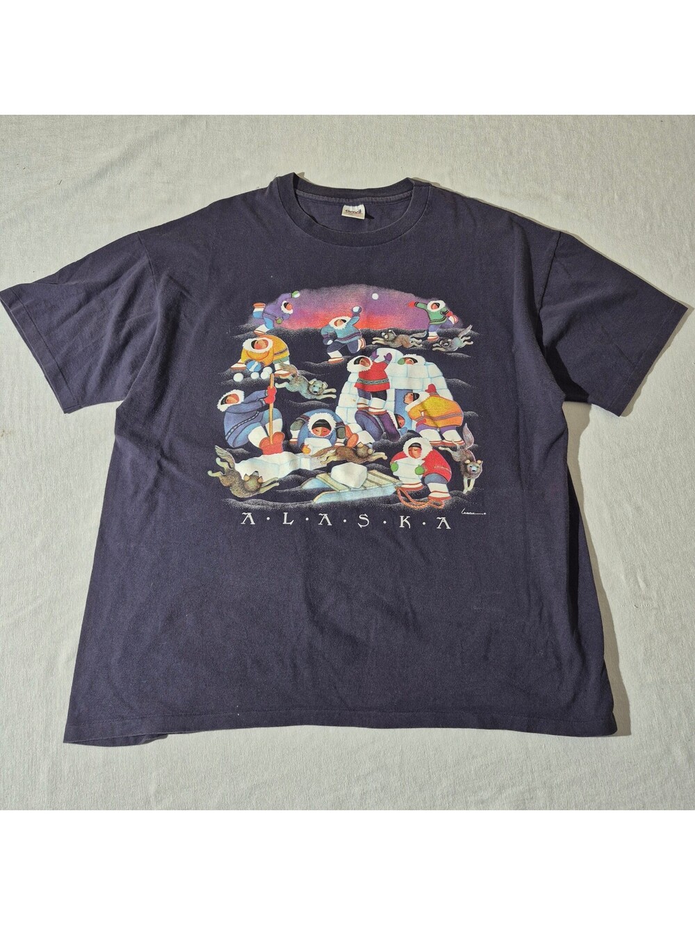 Vintage 90s Alaska Tee XXL 2XL Inuit Art T-shirt Single Stitch